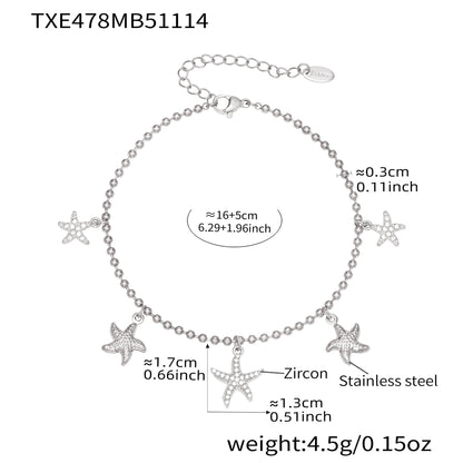 B廠【TXP478】跨境新款不鏽鋼鋯石海星吊墜耳環項鍊手鍊套組簡約鑲鑽配件
 25.11-3