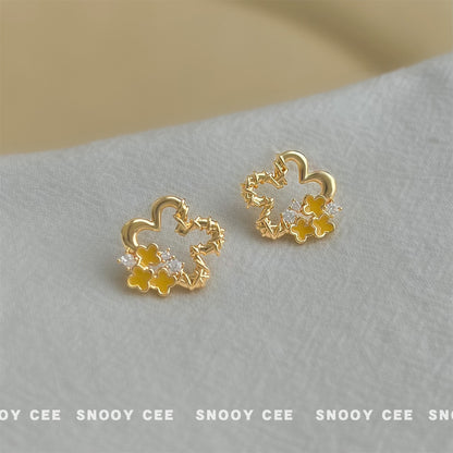 C廠【6800】原創桂花~微鑲鋯石925銀針電鍍14K簡約甜美花朵耳飾耳環 飾品
 25.09-3