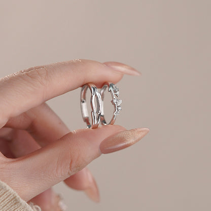 D廠【YC3131R】S999足銀優雅杏葉戒指情侶戒指秋冬氛圍感高級可調指環 25.02-2