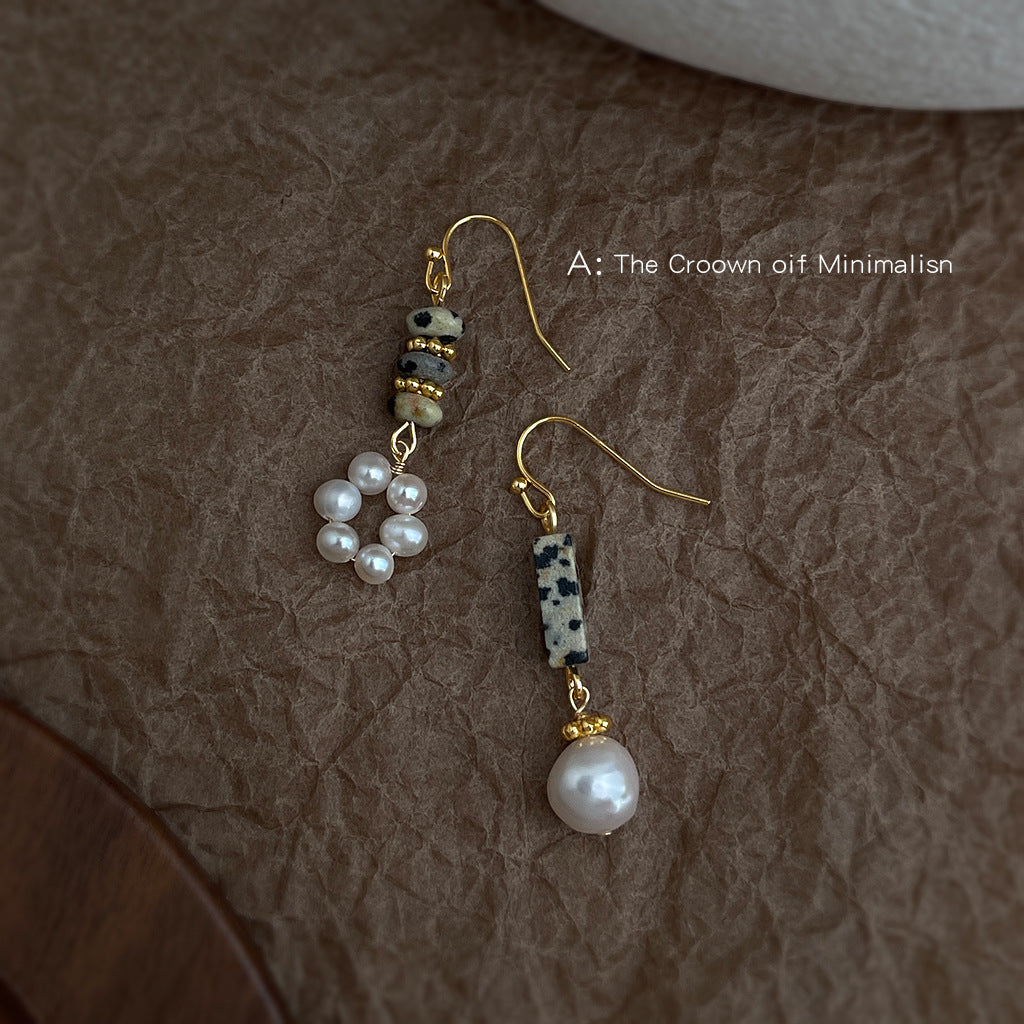 A廠【6621】天然淡水珍珠不對稱設計長款天然石手工耳環新款國潮耳環飾品
 25.10-3