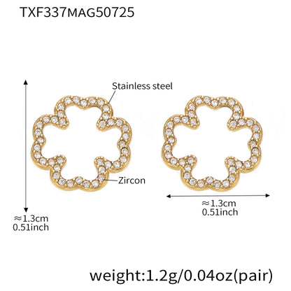 B廠【TXP337】超閃5A鋯石四葉花小鑽手鍊耳環項鍊套組不鏽鋼精緻女士飾品 25.08-1