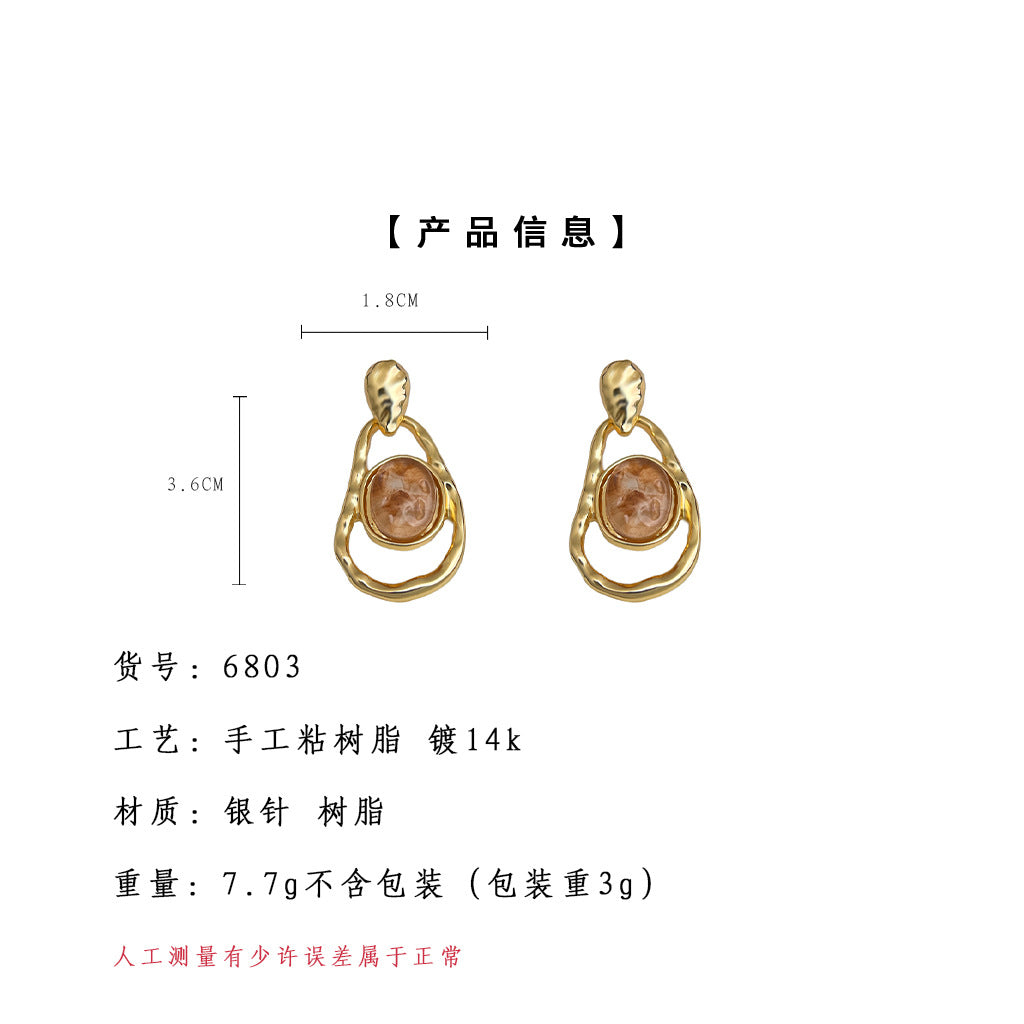 C廠【6803】法式復古美拉德風時尚高級感幾何鏤空不規則淺咖色耳環耳環女
 25.09-3