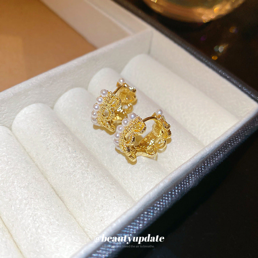 A廠 【HE26230】皇冠蕾絲花邊珍珠耳扣2025新款百搭耳環輕奢高級感耳飾設計感小眾 25.05-4
