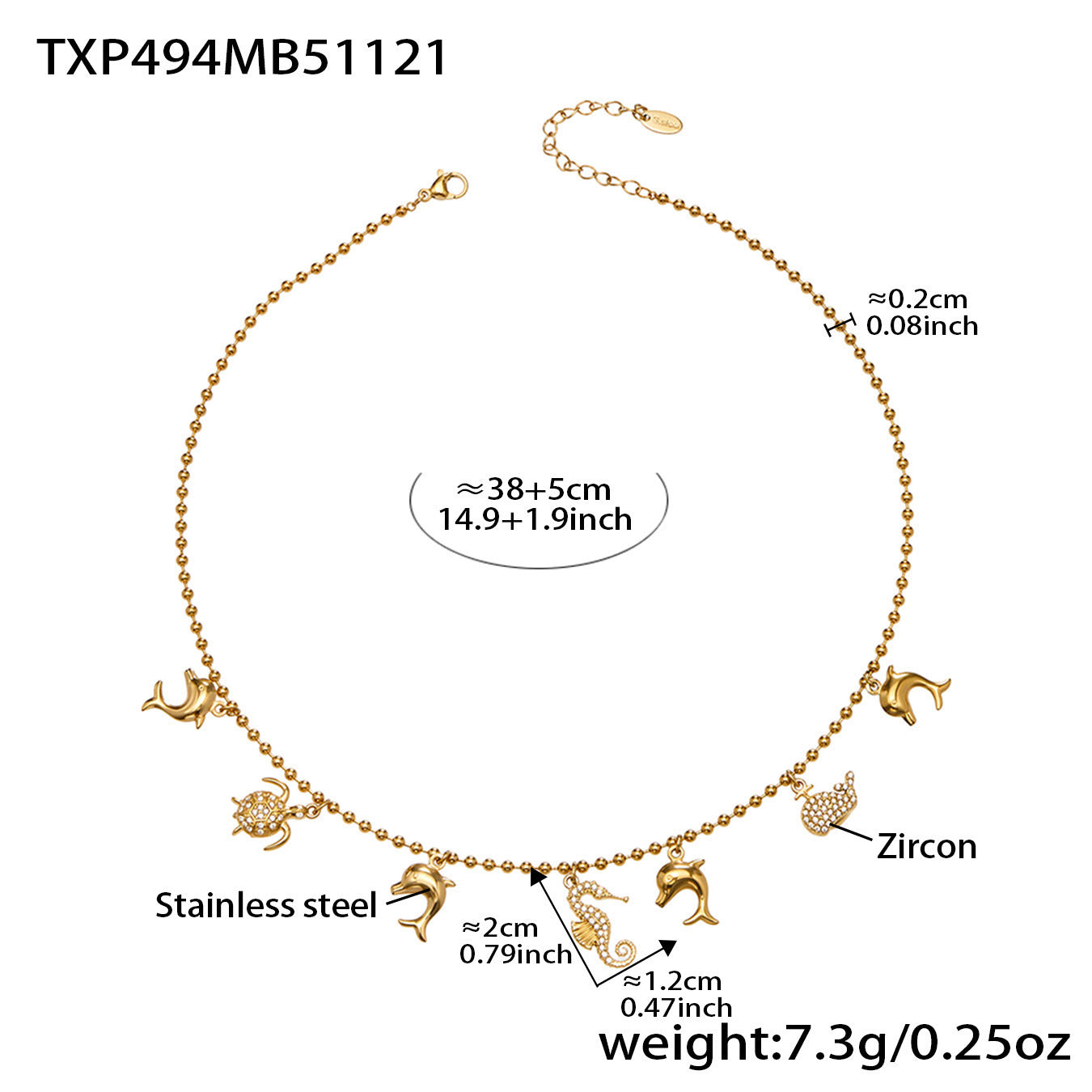 B廠【TXP494】海洋風DIY多吊墜滿鑽鋯石吊墜項鍊手鍊手鍊套組不銹鋼鍍18k真金
 25.11-4