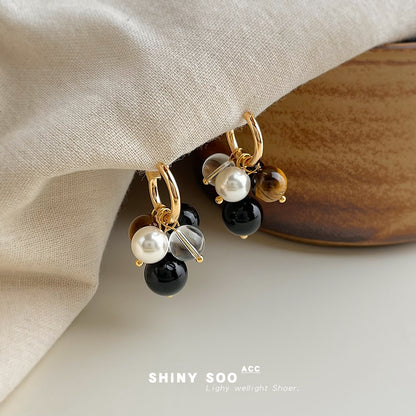 A廠【6464】虎眼石重工質感幾何圓形文藝復古美拉德風新款手工耳環耳環女
 25.10-3