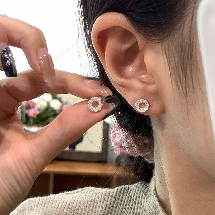 F廠【XDQ11045E】S999純銀韓版簡約圓環鑲鑽耳環女高級感精緻幾何螺絲轉扣耳飾
 25.11-2