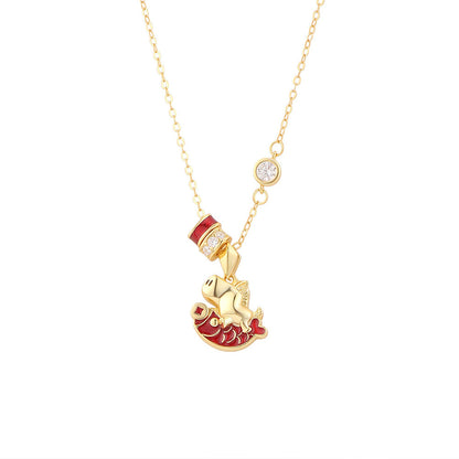 D廠【YC3342N】原創足銀S999小馬錦鯉圓環項鍊本命年耳環輕奢手鍊獨特首飾
 25.12-4