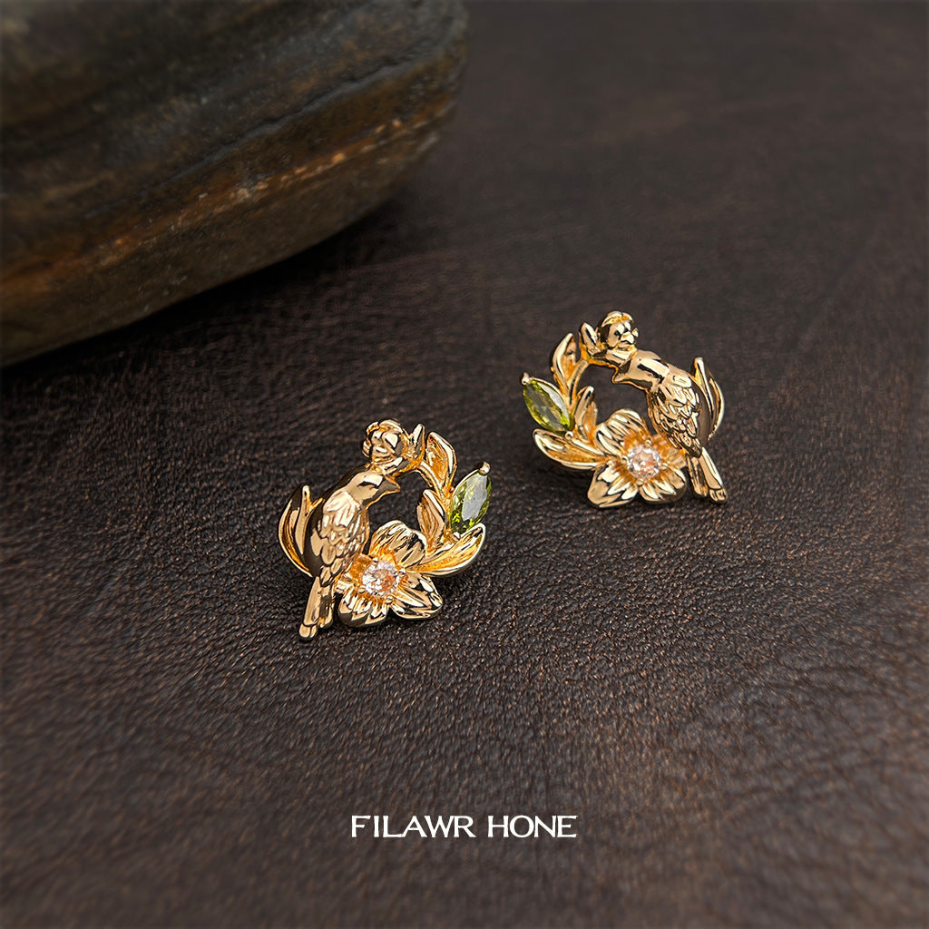 C廠【7036】原創輕奢風時尚高級感925銀針設計感花環鳥耳環新款耳環飾品
 25.11-1