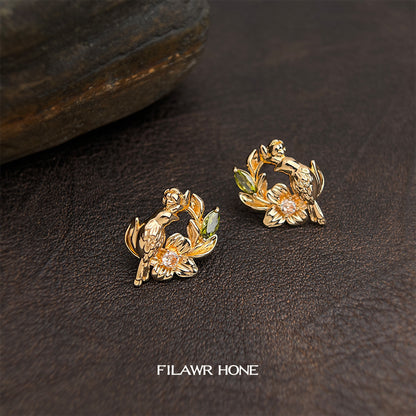 C廠【7036】原創輕奢風時尚高級感925銀針設計感花環鳥耳環新款耳環飾品
 25.11-1