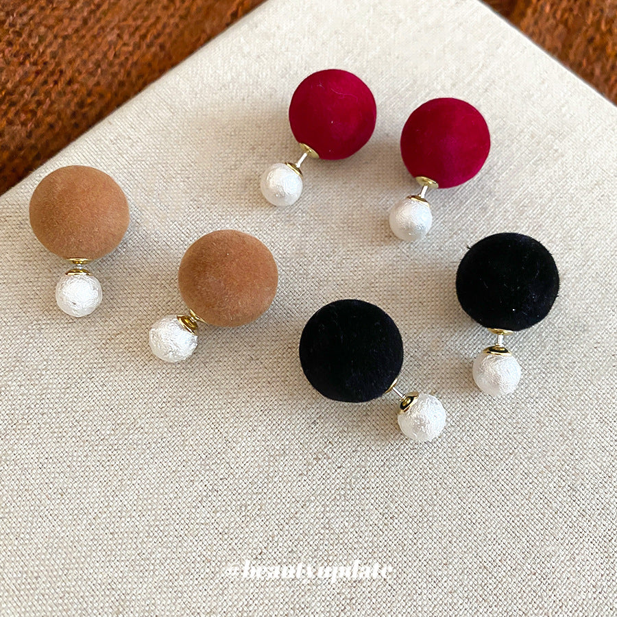 A廠【HE29256】植絨一款多戴珍珠前後帶耳環秋冬復古輕奢高級感百搭耳環小眾耳飾
 25.11-2