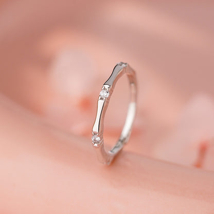 D廠【YC5258R】S999足銀新中式竹節鋯石戒指女國風小眾文藝復古百搭森係指環
 25.12-1