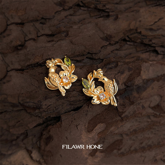 C廠【7036】原創輕奢風時尚高級感925銀針設計感花環鳥耳環新款耳環飾品
 25.11-1