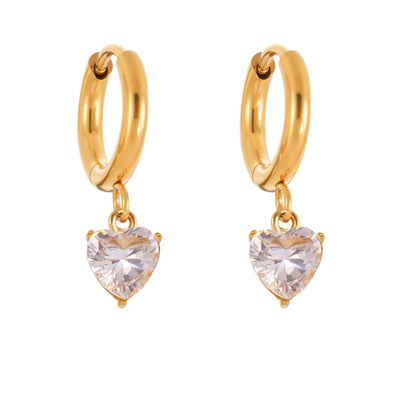 B廠【Q150】ins小眾設計感愛心鋯石吊墜耳環不鏽鋼鍍18k真金耳環不掉色 25.08-5