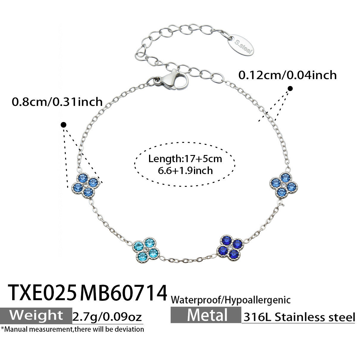 B廠【TXP025】歐美多巴胺系列四葉花不銹鋼鍍18k金 鑲嵌鋯石項鍊手鍊女飾品套裝
 26.07-4