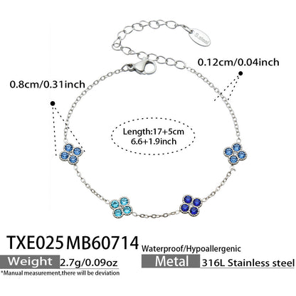 B廠【TXP025】歐美多巴胺系列四葉花不銹鋼鍍18k金 鑲嵌鋯石項鍊手鍊女飾品套裝
 26.07-4