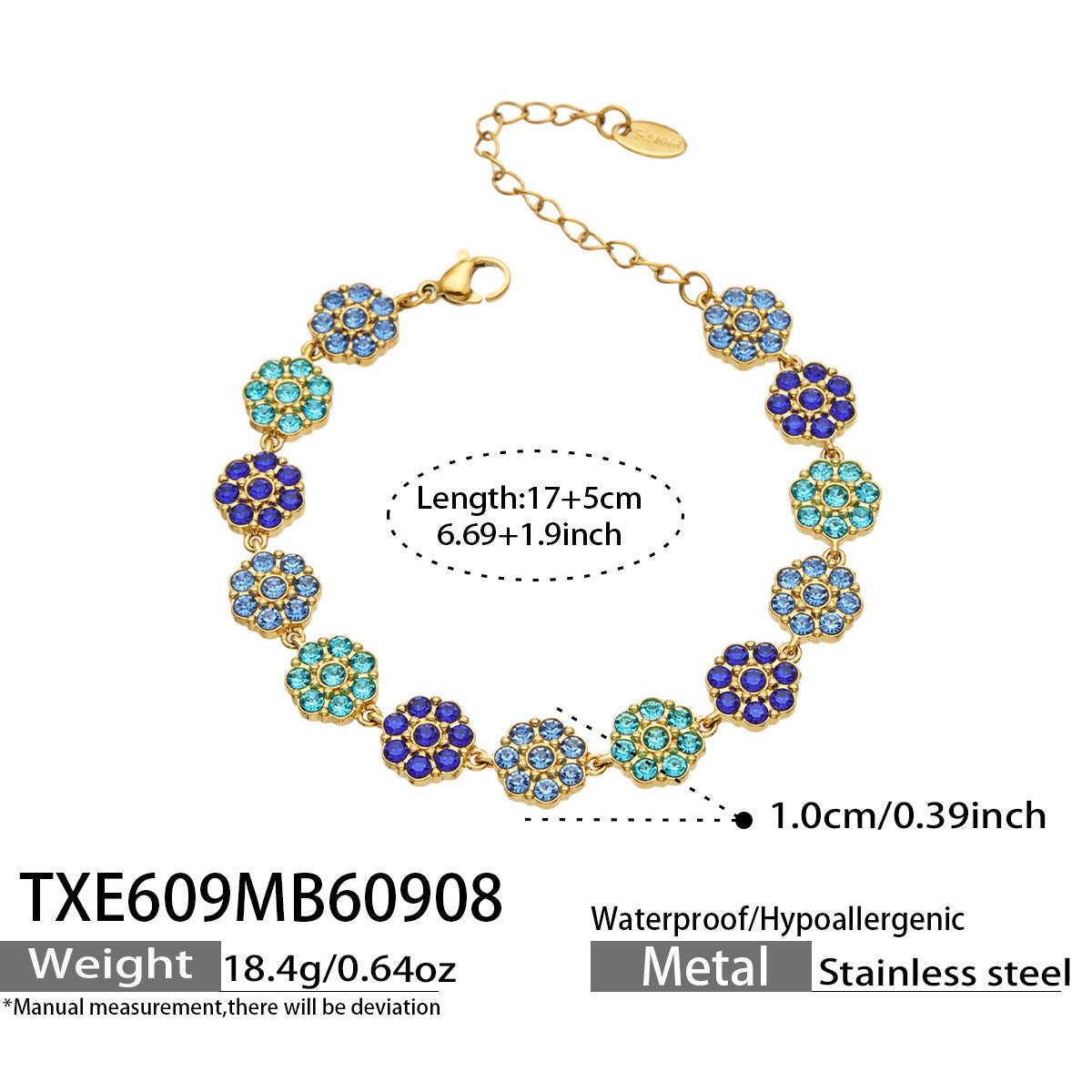 B廠【TXP609】氣質彩色鑲鋯石花瓣不銹鋼項鍊手鍊耳環小眾女士潮酷超閃套裝飾品
 26.09-3