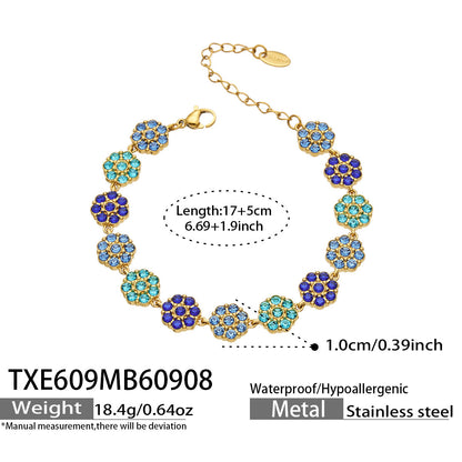 B廠【TXP609】氣質彩色鑲鋯石花瓣不銹鋼項鍊手鍊耳環小眾女士潮酷超閃套裝飾品
 26.09-3