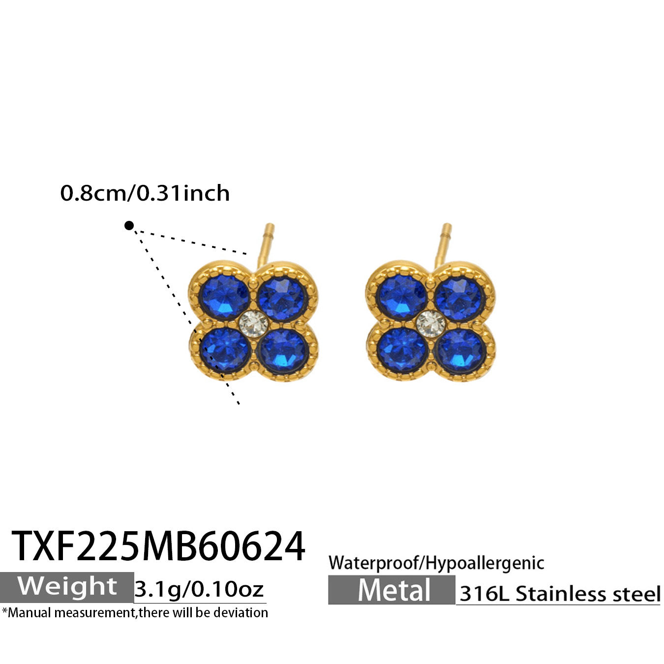 B廠【TXP225】跨境時尚花朵鑲水鑽耳釘ins小眾精緻女士項鍊首飾套裝不銹鋼飾品 26.07-1