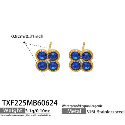 B廠【TXP225】跨境時尚花朵鑲水鑽耳釘ins小眾精緻女士項鍊首飾套裝不銹鋼飾品 26.07-1
