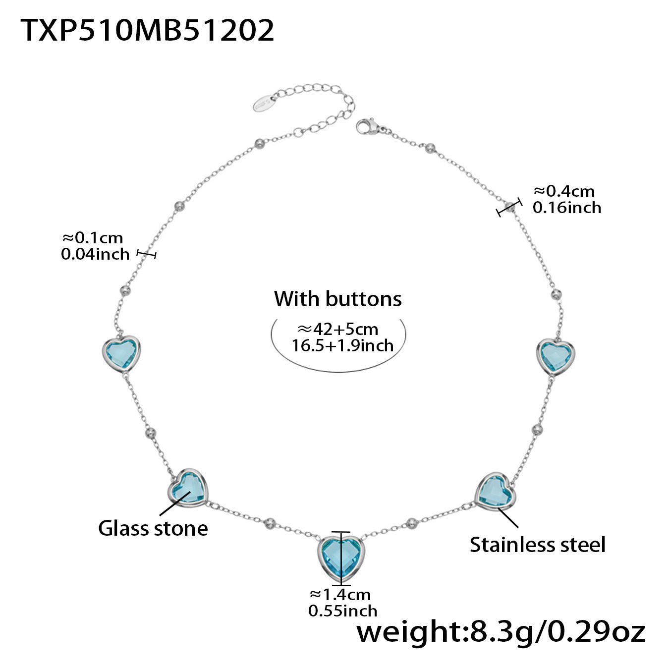 B廠【TXP510】不鏽鋼愛心切麵包邊玻璃石鋼珠項鍊手鍊耳環組鍍18k真金不掉色
 25.12-2