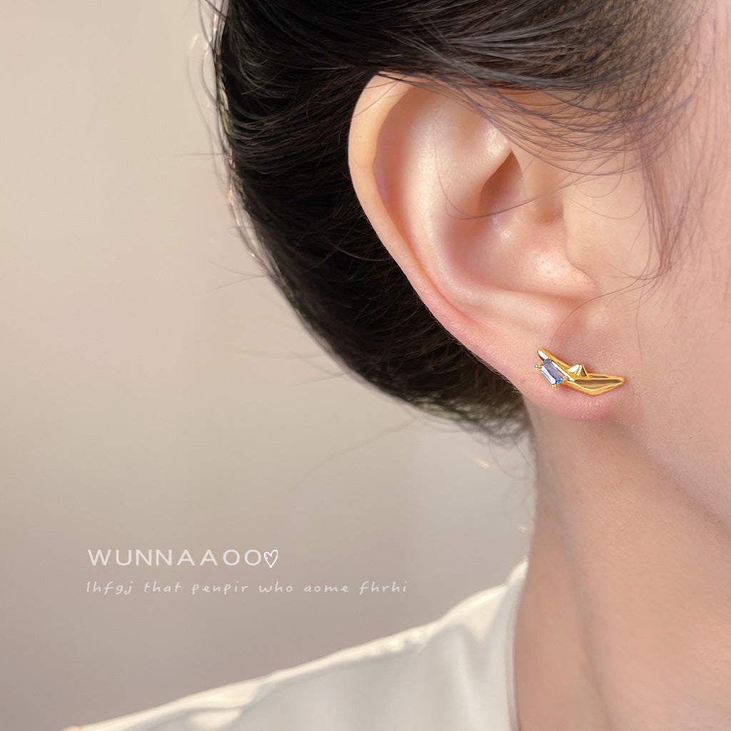 A廠【7159】原創漂流船~鑲嵌海藍寶鋯石925銀針個性創意設計新款耳環
 25.11-4