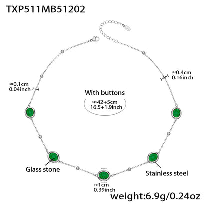 B廠【TXP511】不鏽鋼幾何橢圓切面玻璃石包邊項鍊手鍊耳環組鍍18k金跨國首飾
 25.12-2
