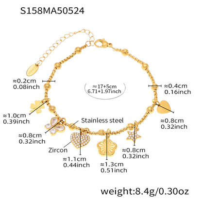 B廠 【E638】INS風不鏽鋼18k真金5A鋯石幾何多配件DIY手鍊腳鍊夏日飾品 25.06-1
