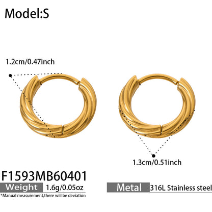 B廠【F1593】亞馬遜熱賣不鏽鋼鍍18k金扭紋耳圈小眾高級感輕奢耳飾不掉色
 26.04-3