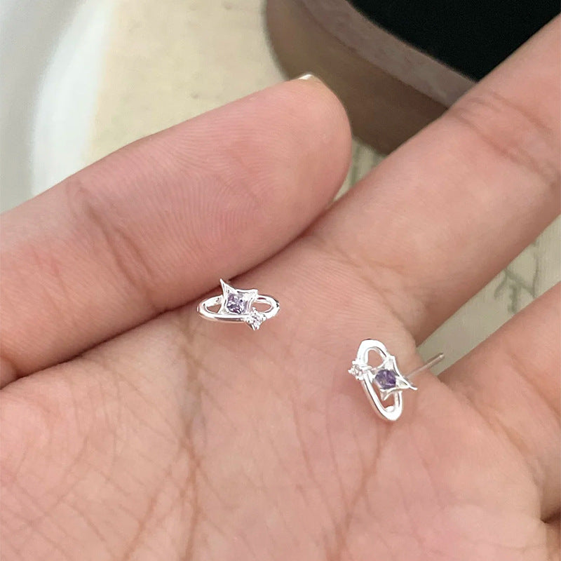 F廠【XDQ11287E】S999純銀小眾精緻四芒星耳環女個性簡約鋯石星芒時尚百搭耳飾
 25.11-2