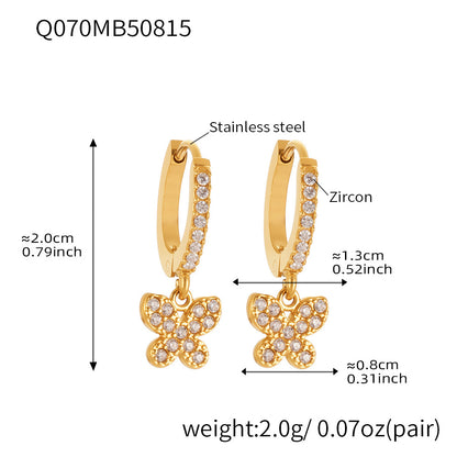 B廠【Q062】歐美飾品不銹鋼蝴蝶吊墜帶鑽耳環鍍18k真金跨境熱銷耳飾女 25.08-5