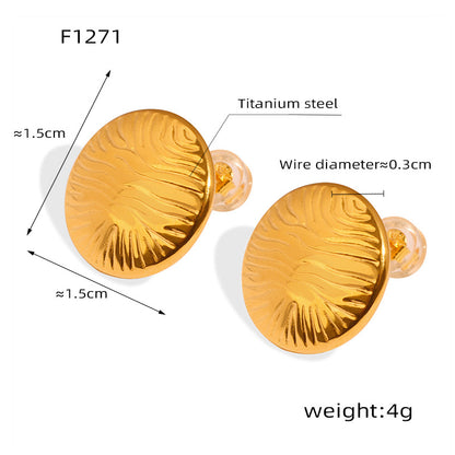 B廠【F1271】歐美時尚ins風耳飾鈦鋼鍍金圓形水波紋耳環小眾個性氣質耳環飾品 24.01-2