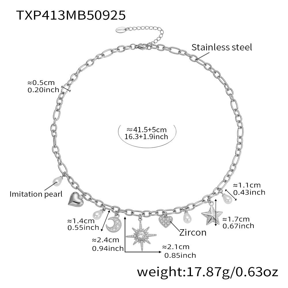B廠【TXP413】新款星月八星芒鋯石貝珠五角星DIY多配件鎖骨項鍊手鍊套裝
 25.10-1