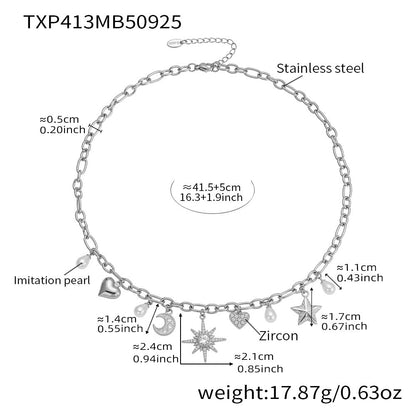 B廠【TXP413】新款星月八星芒鋯石貝珠五角星DIY多配件鎖骨項鍊手鍊套裝
 25.10-1