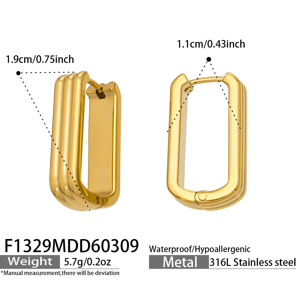 B廠【F1329】跨國新款優雅時尚耳環歐美輕奢百搭幾何設計耳環不鏽鋼鍍18k真金
 26.03-3