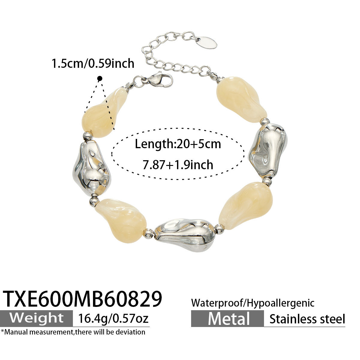 B廠【TXP600】跨境飾品不規則樹脂不銹鋼手鍊小眾撞色ins風輕奢女手鍊項鍊套裝
 26.09-1