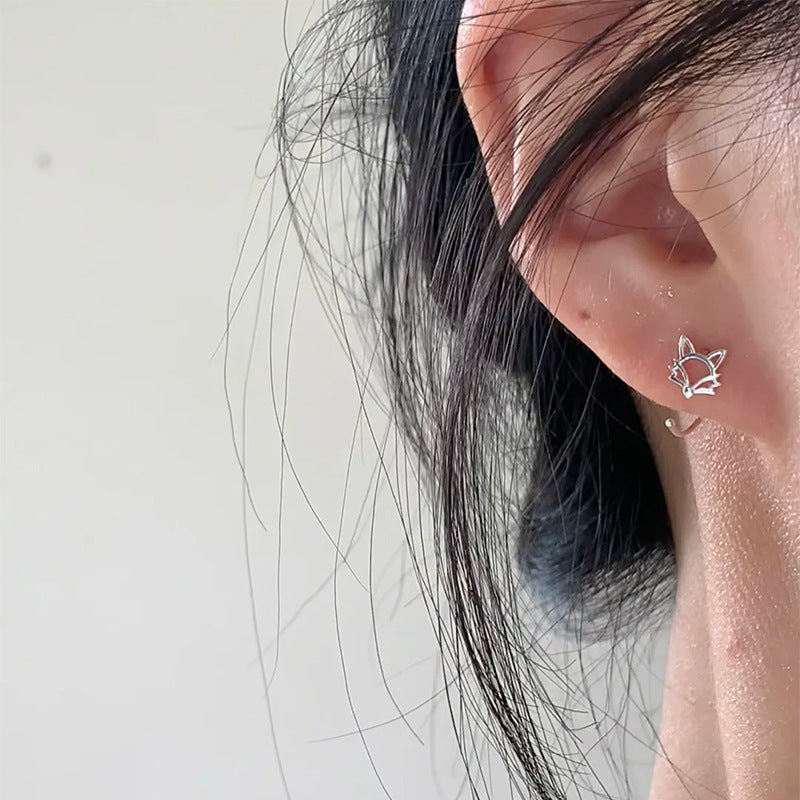 F廠【XDQ10925E】小眾設計S999純銀鏤空狐狸耳鉤女簡約氣質彎鉤耳環個性耳飾品
 25.11-2