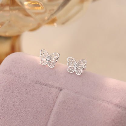 D廠【YC2395E】S999足銀蝴蝶螺絲耳環可愛甜美風小清新氣質小巧精緻耳飾 25.01-4
