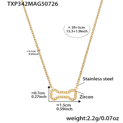B廠【TXP342】全新中式飾品不銹鋼5A鋯石小辣椒狗骨頭個性雙層項鍊手鍊套裝 25.08-1