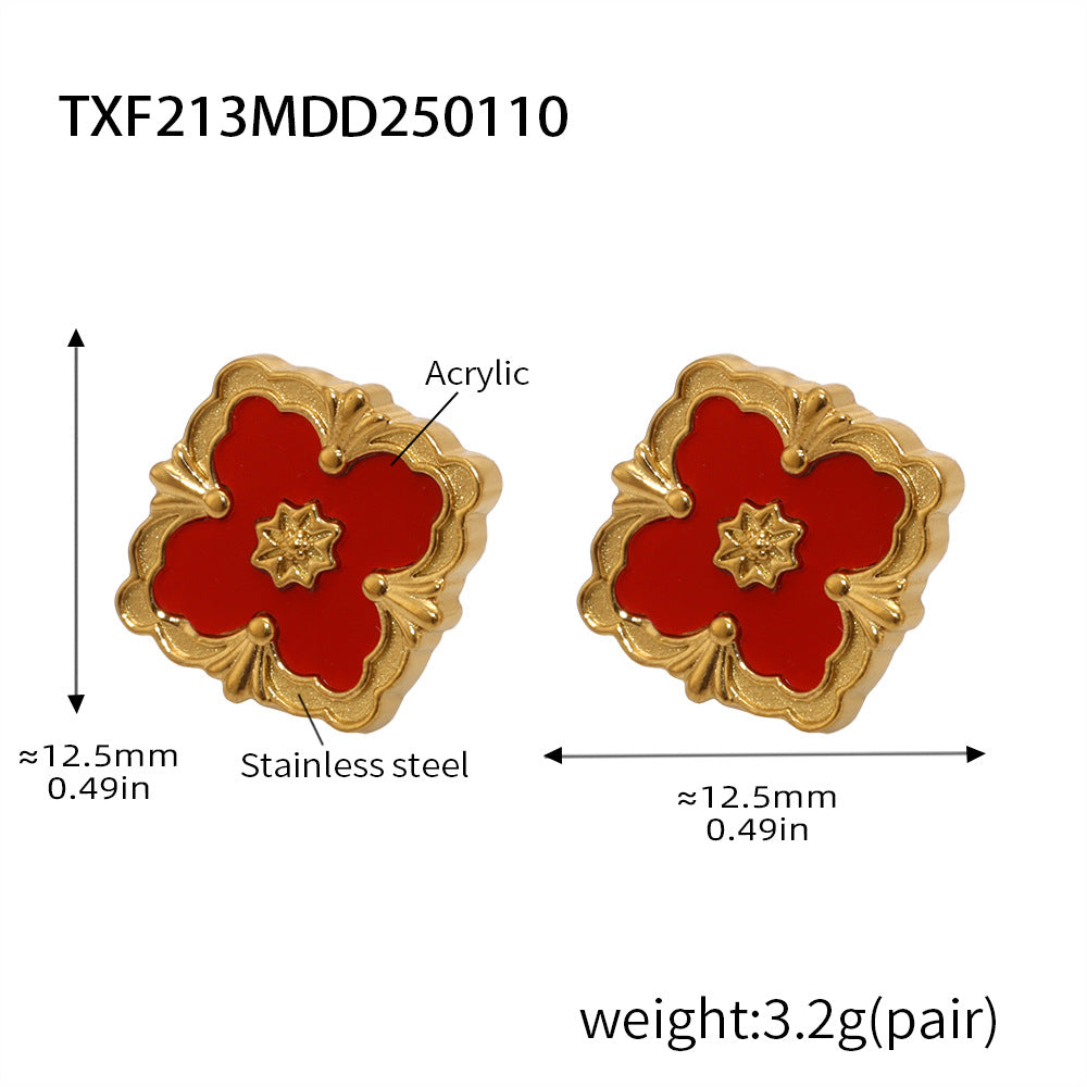 B廠【TXP213】歐美新款四葉草花朵手鍊項鍊耳環組鍍18k真金工藝菱形宮廷飾品 25.01-3