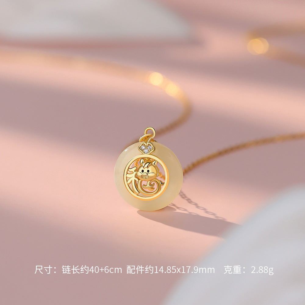 D廠【YC0961N】原創純銀S925福到平安扣福馬耳環氣質鎖骨鍊和田玉手鍊首飾
 26.01-1