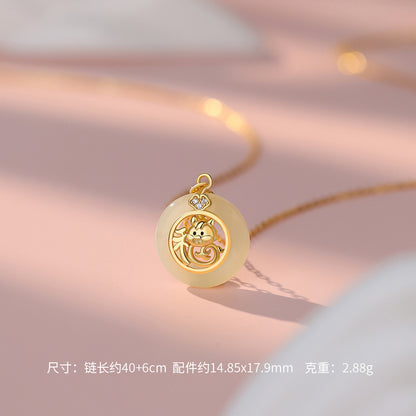 D廠【YC0961N】原創純銀S925福到平安扣福馬耳環氣質鎖骨鍊和田玉手鍊首飾
 26.01-1