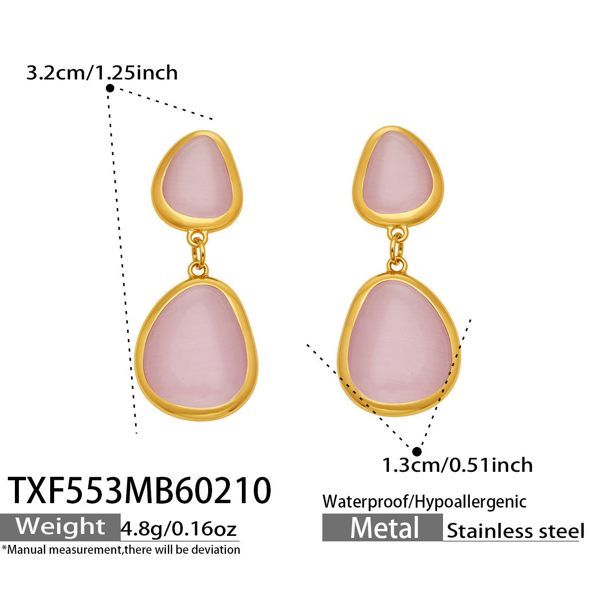 B廠【TXP553】歐美輕奢橢圓貓眼石項鍊手鍊耳環不鏽鋼鍍18k金首飾套裝
 26.10-4