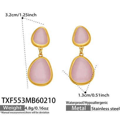 B廠【TXP553】歐美輕奢橢圓貓眼石項鍊手鍊耳環不鏽鋼鍍18k金首飾套裝
 26.10-4