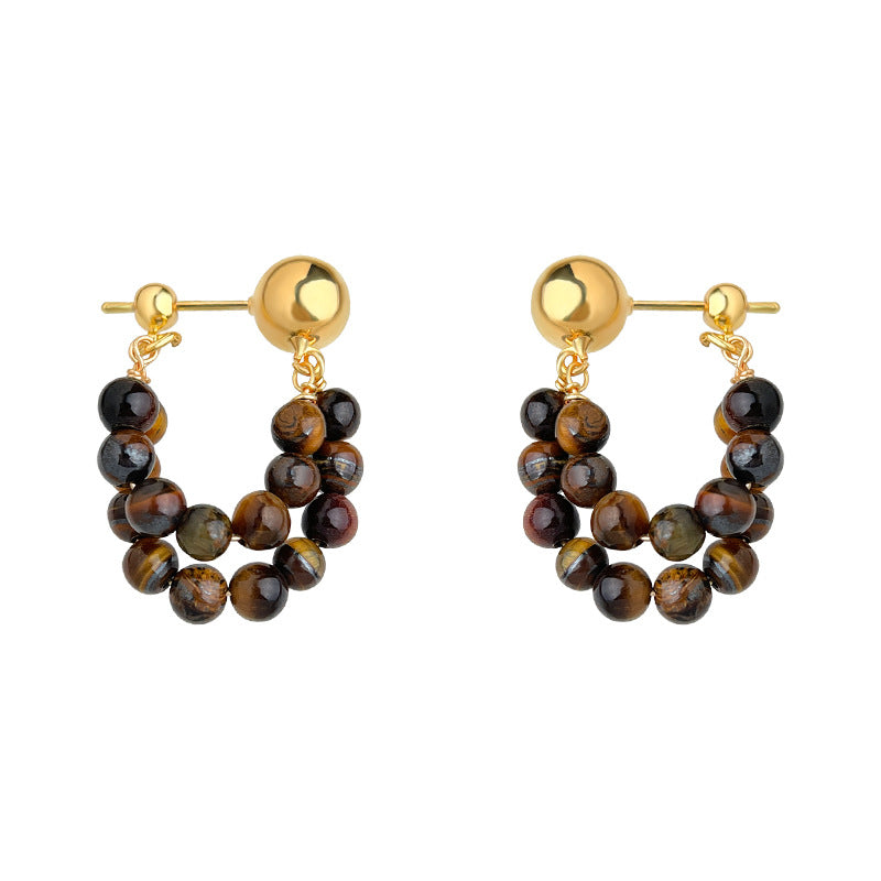 A廠【6920】冬日赴約~虎眼石美拉德風秋冬爆款前後戴新款手工天然石耳飾 耳環
 25.10-3