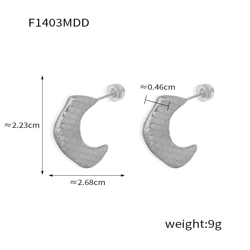 B廠【F1401-4】新款法式復古時尚牛角螺紋耳針耳環女士簡約金屬設計鈦鋼鍍金耳扣 24.03-1