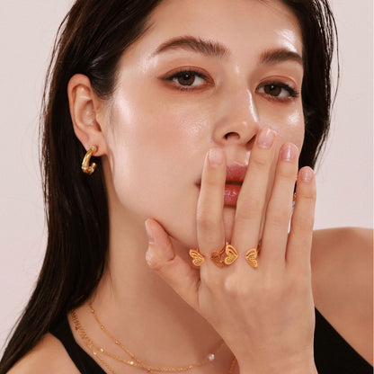 B廠【A221】跨國時尚幾何蝴蝶開口戒指女小眾設計指環電鍍18k金不掉色 25.03-1