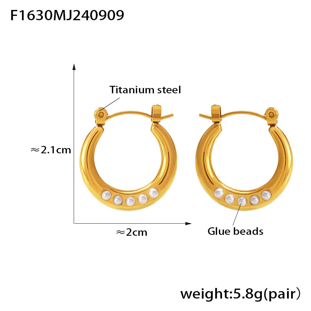 B廠【F1630】歐美ins風幾何環形仿珍珠開口耳圈鈦鋼鍍18K金優雅輕奢不掉色耳環 24.09-3