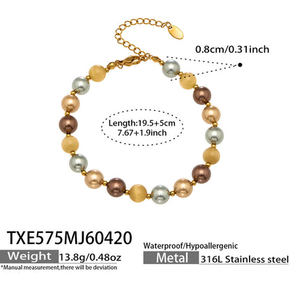 B廠【TXP574】歐美新款彩色貝珠金珠手工串珠項鍊手鍊套組chic時尚流行輕奢飾品
 26.04-5