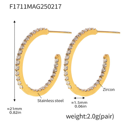 B廠【F1711】法式精細款INS風鈦鋼鑲嵌鋯石耳環女時尚輕奢簡約耳飾 25.02-3