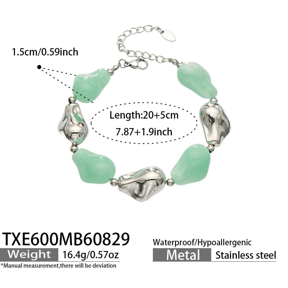 B廠【TXP600】跨境飾品不規則樹脂不銹鋼手鍊小眾撞色ins風輕奢女手鍊項鍊套裝
 26.09-1